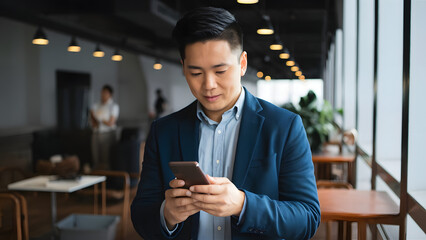 Fototapeta premium Portrait of smiling Business man using digital tablet at cafe