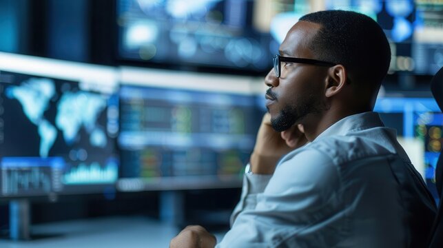 Officer in control room, central management hub