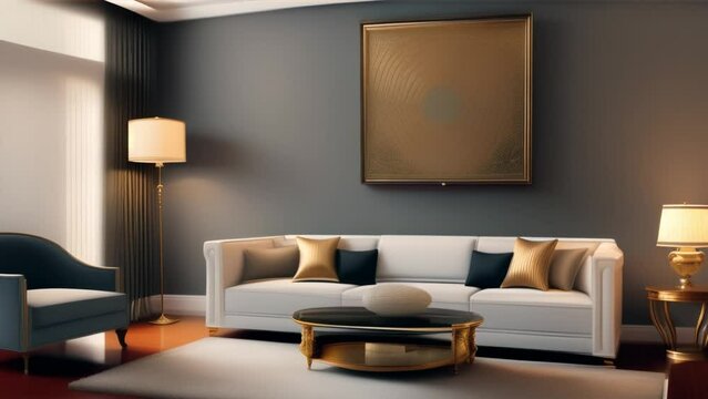 living room interior with sofa and photo frame ,generative ai