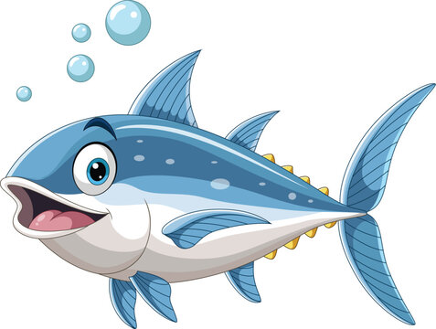 Illustration of cartoon tuna swimming in the ocean