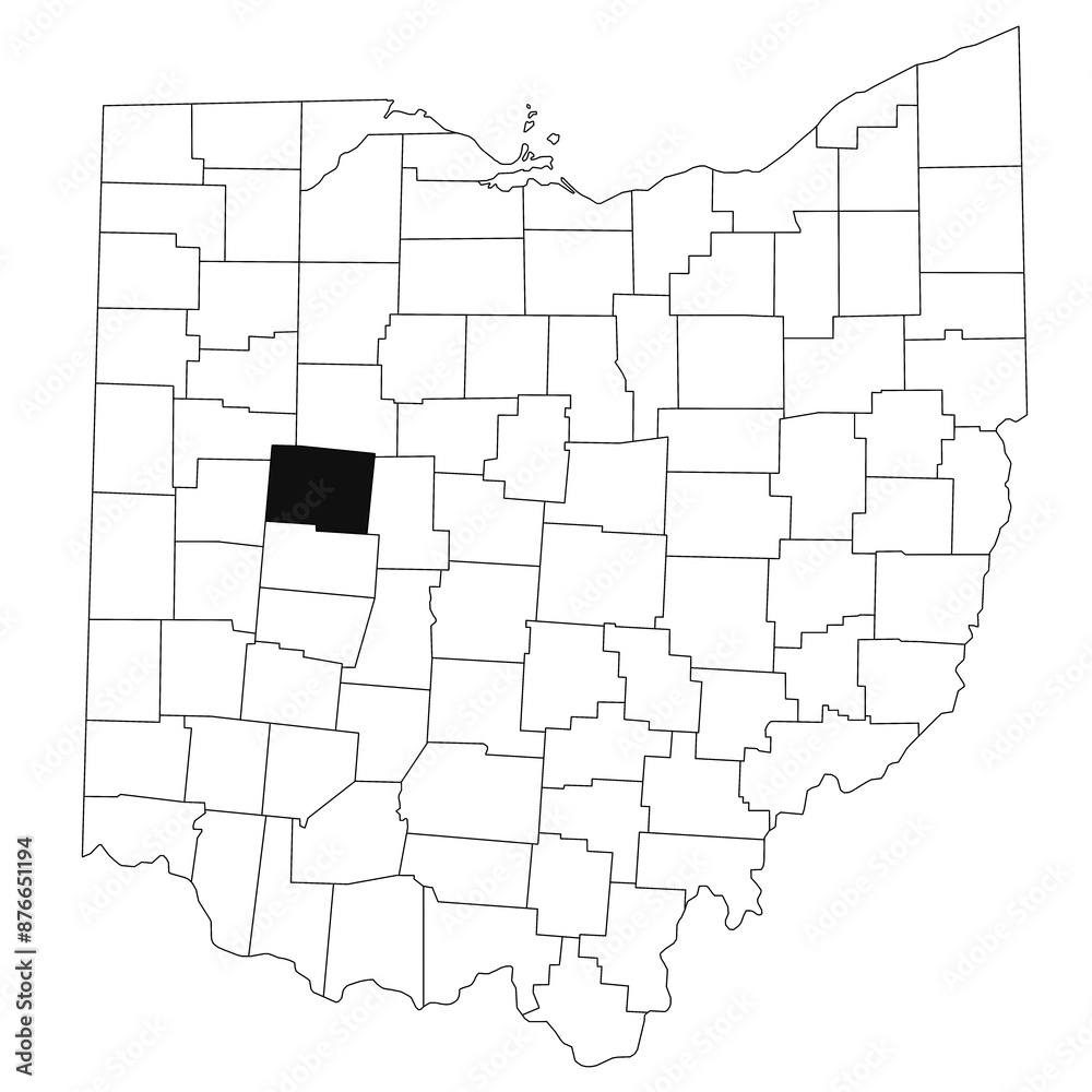 Wall mural Map of Logan County in Ohio state on white background. single County map highlighted by black colour on Ohio map. UNITED STATES, US