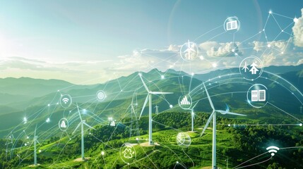 conceptual image showing the integration of wind turbines and solar panels