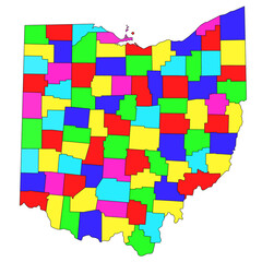 Ohio administrative map. counties map of Ohio with different colours, blank Map, empty map of Ohio