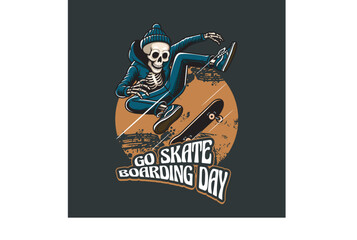 Vector Illustration of Skeleton Riding a Skateboard with Vintage Illustration Available for Tshirt Design