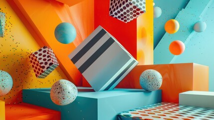 Colorful Geometric Shapes and Forms in Abstract 3D Art with Vibrant Patterns