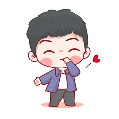 Cute boy wearing casual suit cartoon character. Korean style fashion. People expression concept design. Chibi vector illustration. Isolated white background