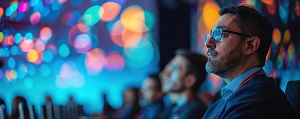 Obraz premium Tech conference showcasing disruptive innovations and investment opportunities, disrupt, industry networking