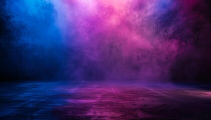 Obraz premium neon dark stage shows empty room neon light spotlights dark blue purple pink background dance floor for product display in studio backdrop for photo shooting