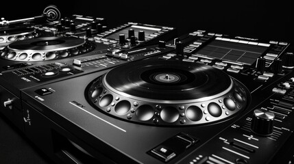 DJ works on the music panel. Music Pult in nightclub.