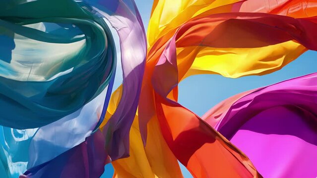 A carnival of swirling fabrics representing diversity and unity.
