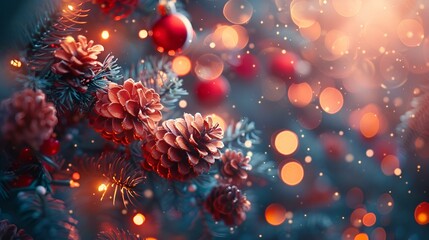  a bunch of pine cones sitting on top of a christmas tree.