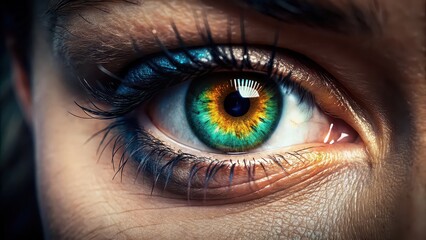 Obraz premium Close-up of a stunning and captivating eye, beautiful, eye, stunning, captivating, eyelashes, iris, pupil, look, gazing, vision