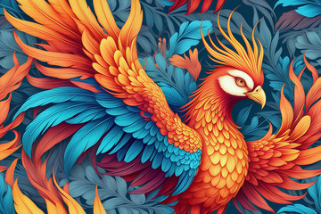 Fototapeta premium Hand-painted colorful phoenix portrait illustration