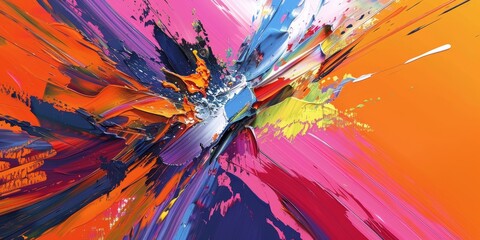 Dynamic abstract design with explosive colors and bold brushstrokes, evoking a sense of energy and passion