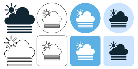 sun day, fog weather, fog , smoke, situation environment, icon symbol stroke line and glyph