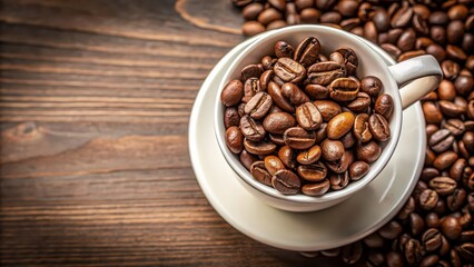 Fototapeta premium Close up of coffee beans in a white cup, coffee, beans, cup, close up, macro, aroma, espresso, beverage, morning, caffeine, roast, drink