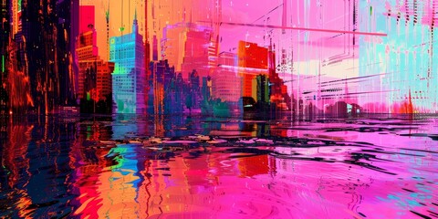Obraz premium Abstract glitch art with distorted visuals and vibrant colors, evoking a sense of digital disarray and creativity