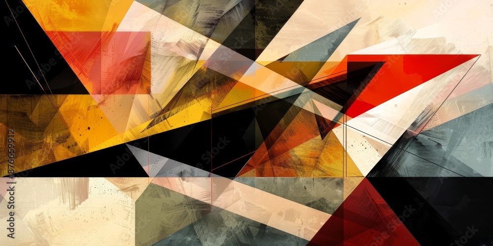 Poster Geometric abstract composition with sharp angles and contrasting colors, creating a visually striking effect