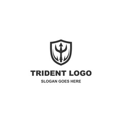Simple trident in shield logo design vector on white background