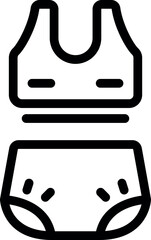 Black outline drawing of a baby girl clothing set, including a top and a diaper, isolated on white