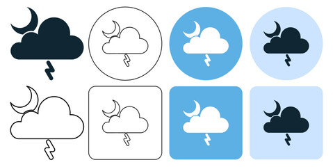 moon night, thunderstorm weather, lightning, bolt, situation environment, icon symbol stroke line and glyph