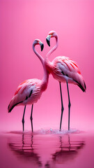 AI generated image of pink flamingoes in water