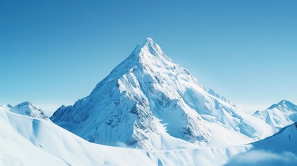 A breathtaking snowy mountain peak under a clear blue sky, showcasing the beauty of a pristine winter landscape in the high altitude region.