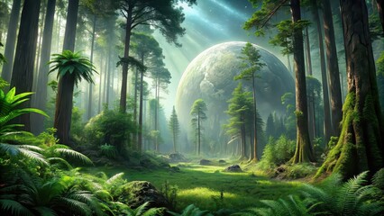 Lush forest planet scene from a Star Wars movie, star wars, cinematic, scenic, view, greens, browns, forest, 32k uhd