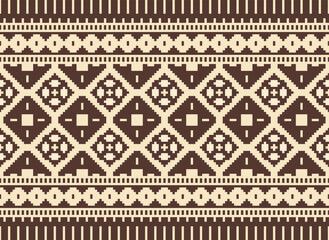 Ethnic Geometric Seamless Fabric Pattern Cross Stitch Embroidery Oriental Pixel Pattern Detailed Vector Illustration for Textile.