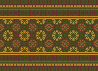 Ethnic Geometric Seamless Fabric Pattern Cross Stitch Embroidery Oriental Pixel Pattern Detailed Vector Illustration for Textile.