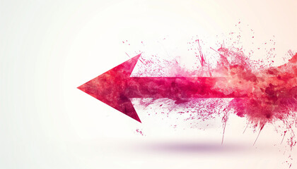 A red and pink arrow with a watercolor effect and motion trails, pointing to the left