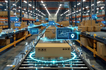 Fototapeta premium Intelligent scanning, classification, and transportation of warehouse goods