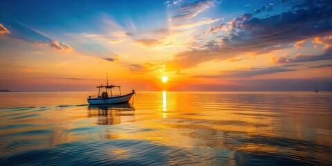 Sea sunrise with a boat in view, sunrise, ocean, beach, horizon, morning, waves, sky, water, nature, reflection, calm