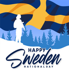 happy sweden day with silhouette of a soldier