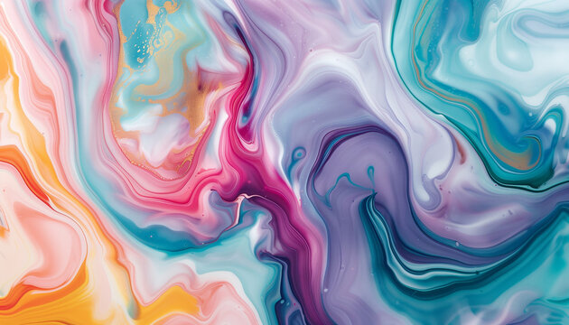 A pastel abstract painting with swirling colors of pink, purple, and blue