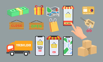 Online shop vector image collection