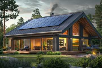 Fototapeta premium The roof of the small villa is equipped with solar power generation