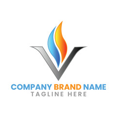 Fototapeta premium Professional and creative Fire letter v logo design brand