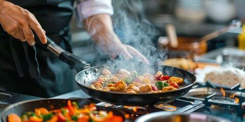 A celebrity chef cooking in a high-end kitchen, showcasing their culinary skills and the allure of gourmet cuisine