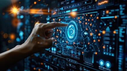 Hand Interacting with a Futuristic Interface