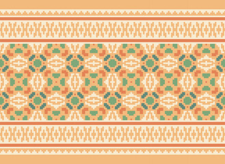 Ethnic Geometric Seamless Fabric Pattern Cross Stitch Embroidery Oriental Pixel Pattern Detailed Vector Illustration for Textile.