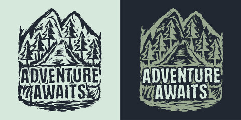 Adventure Awaits design illustration . Vector illustration for T-shirt graphics, prints, posters, bags, stickers and other uses