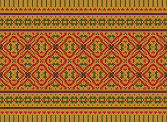 Ethnic Geometric Seamless Fabric Pattern Cross Stitch Embroidery Oriental Pixel Pattern Detailed Vector Illustration for Textile.