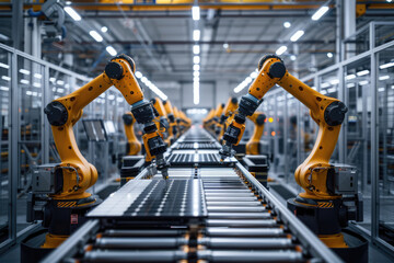 Fototapeta premium Modern factory, robotic arm production assembly line