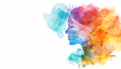 A colorful watercolor illustration of a woman's profile with bright and soft colors creating a vibrant and expressive visual perfect for creative and inspirational themes