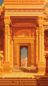 Stunning ancient temple architecture with intricate details and warm lighting, perfect for cultural, historical, or travel-focused projects.