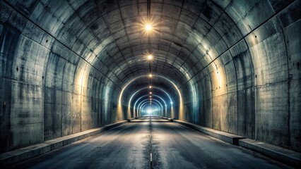 Illuminated Tunnel Vanishing Into Darkness