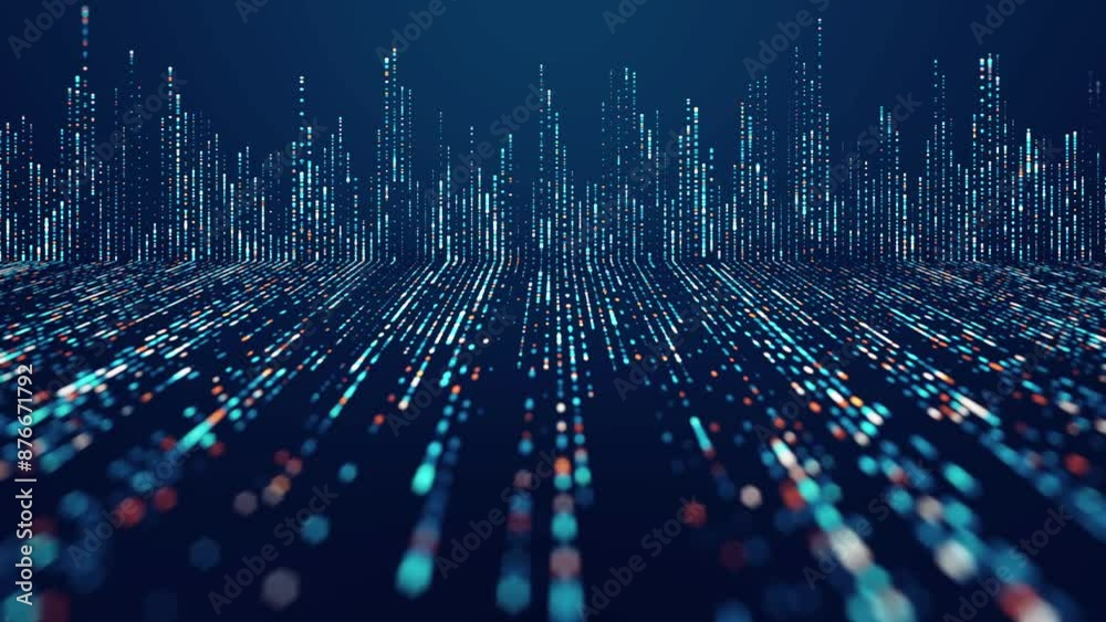 Poster big data technology background. motion of digital data flow. transferring of big data. artificial in