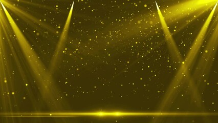 Falling golden particles light award ceremony stage background.