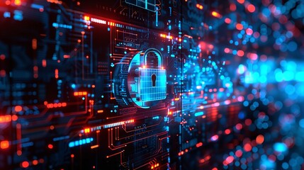 Obraz premium digital security padlock icon on blue glowing background